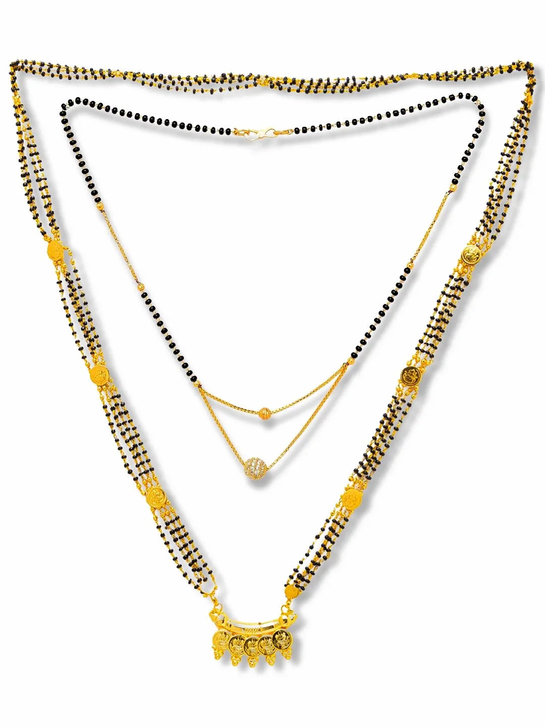 Combo Set of 2 Gold Plated Long Mangalsutra Designs and Short Mangalsutra Designs Ball Shape Pendant