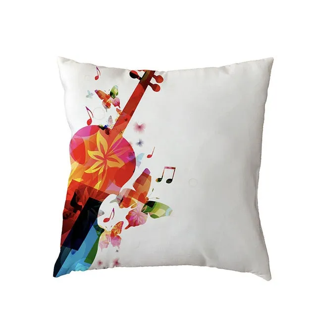 Cushion Cover Music Notes Guitar 43*43Cm Square Butterfly Piano Decor Pillow