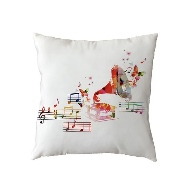 Cushion Cover Music Notes Guitar 43*43Cm Square Butterfly Piano Decor Pillow
