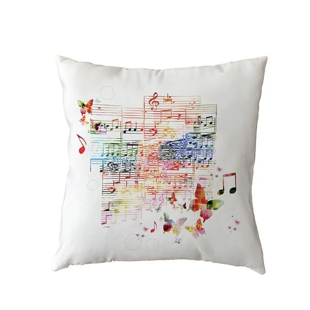 Cushion Cover Music Notes Guitar 43*43Cm Square Butterfly Piano Decor Pillow