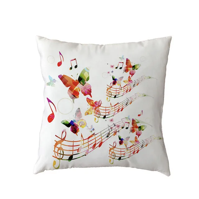 Cushion Cover Music Notes Guitar 43*43Cm Square Butterfly Piano Decor Pillow