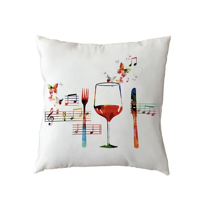 Cushion Cover Music Notes Guitar 43*43Cm Square Butterfly Piano Decor Pillow