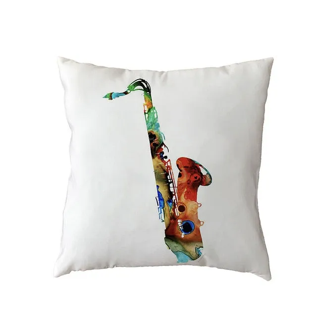Cushion Cover Music Notes Guitar 43*43Cm Square Butterfly Piano Decor Pillow
