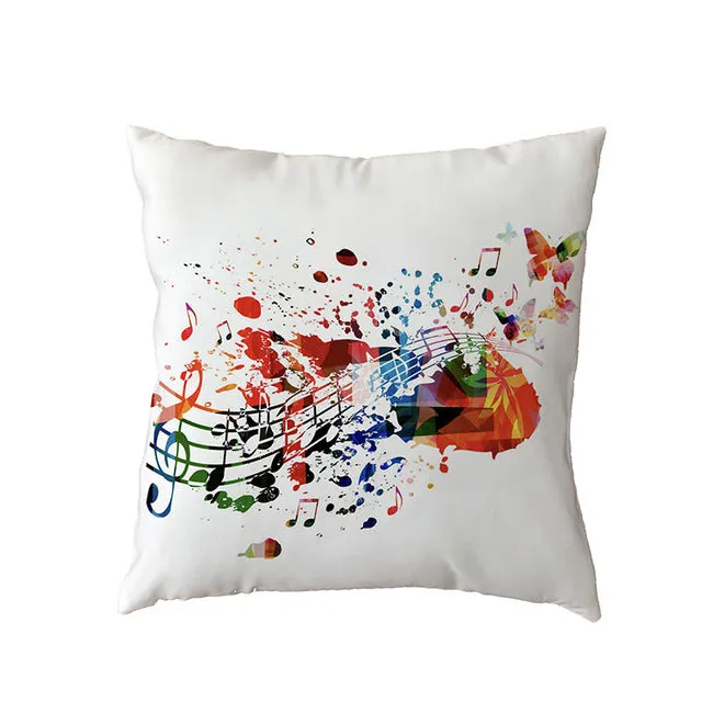 Cushion Cover Music Notes Guitar 43*43Cm Square Butterfly Piano Decor Pillow