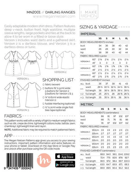 Darling Ranges Dress SEWING PATTERN by Megan Nielsen