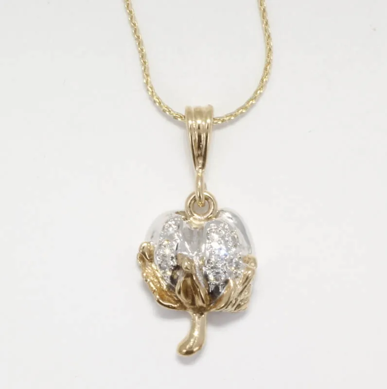 Diamond Cotton Boll Necklace with three-dimensional cotton boll C300