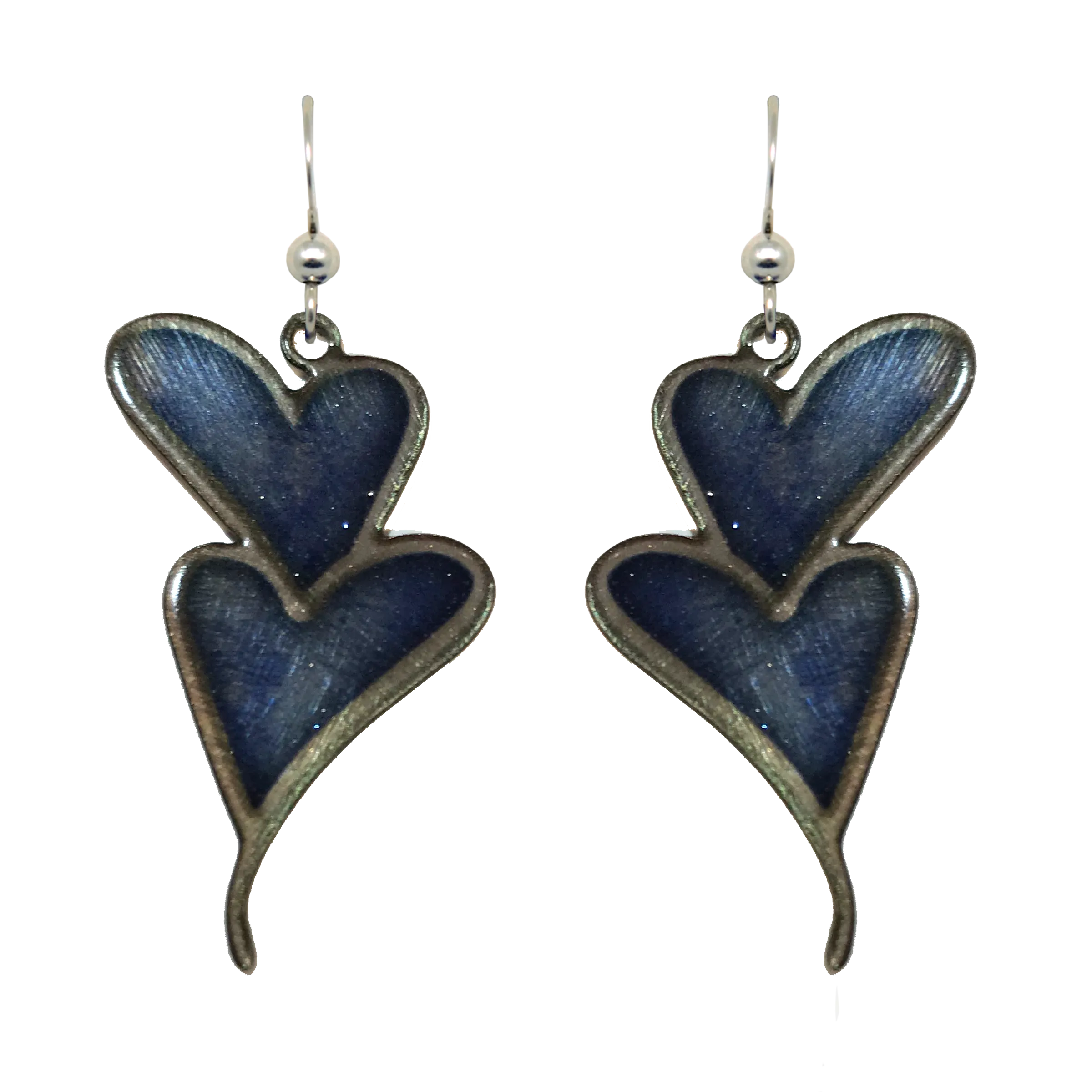 Double Blue Hearts, Stainless Steel, Sterling Silver Earwires, #2533