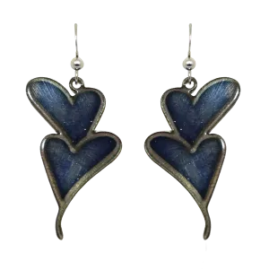Double Blue Hearts, Stainless Steel, Sterling Silver Earwires, #2533