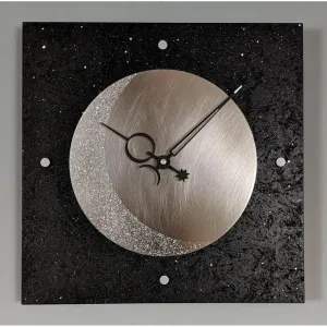 Eclipse Wall Clock in Hand Painted Wood and Textured Stainless Steel by Leonie Lacouette