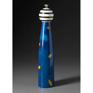 Ellipse E-8 in Blue, Yellow, Black, and White Wooden Salt Shaker or Pepper Mill Grinder Shaker by Robert Wilhelm of Raw Design