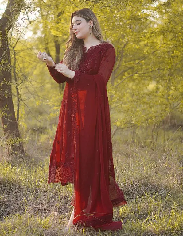 Ensembles By Azure Unstitched 3 Piece Collection 08-Crimson Glow VALENTINE RED
