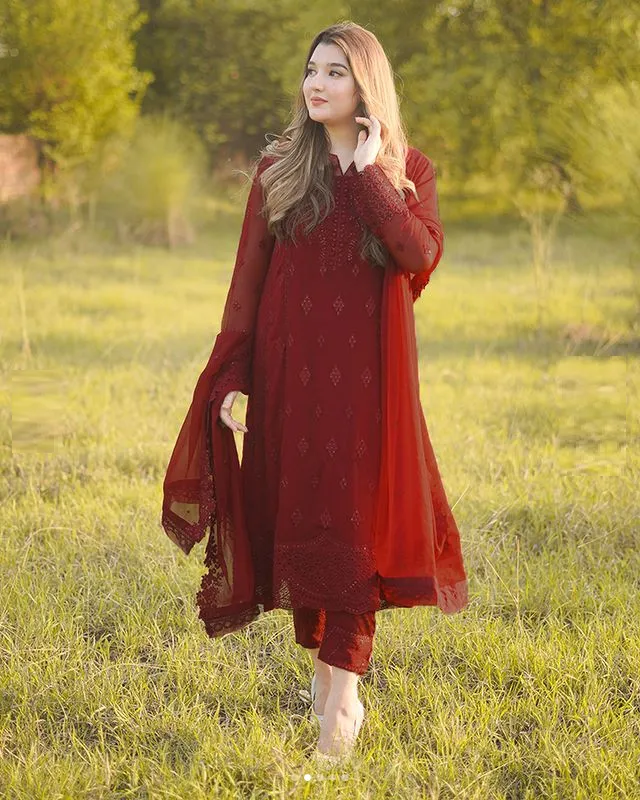 Ensembles By Azure Unstitched 3 Piece Collection 08-Crimson Glow VALENTINE RED