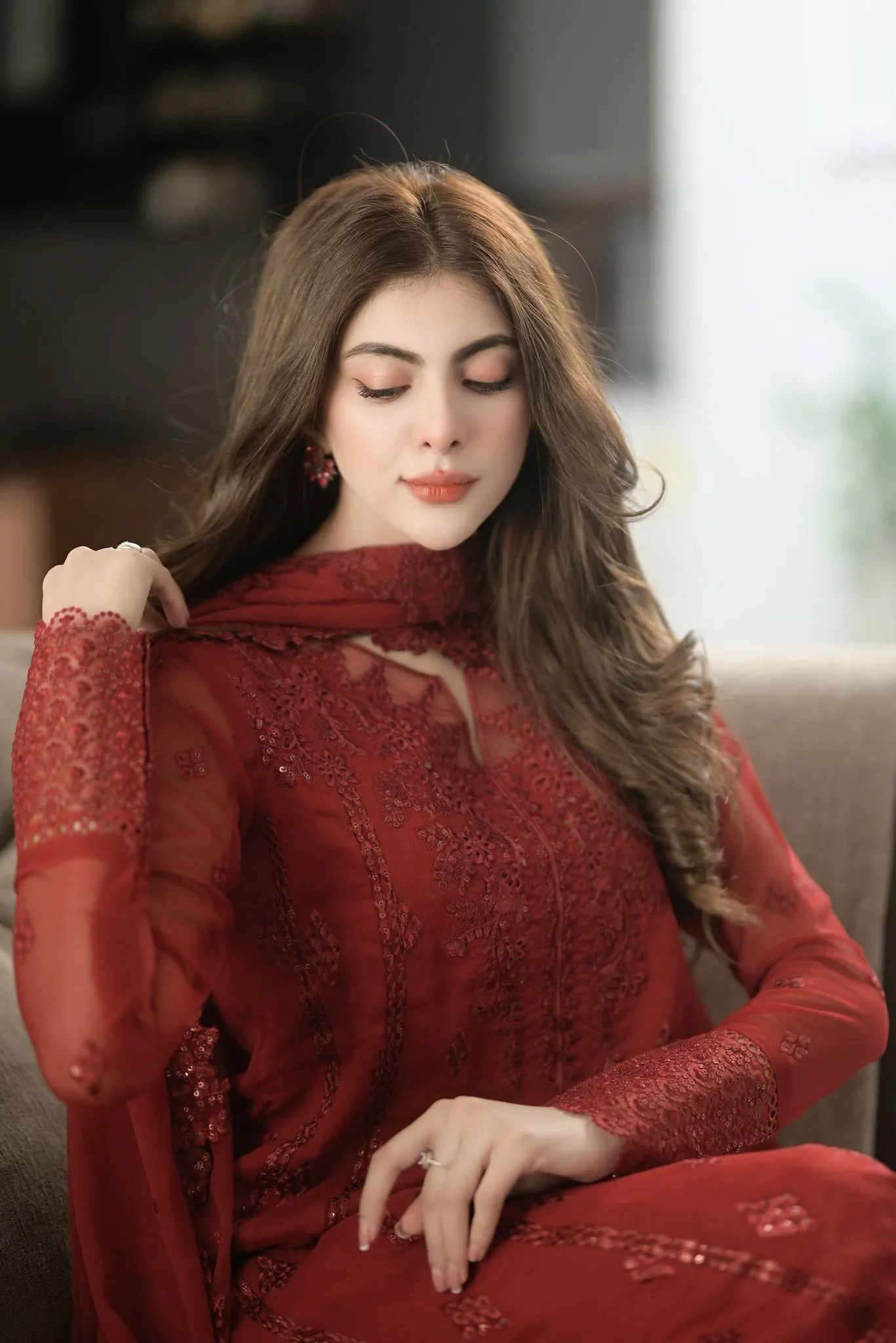 Ensembles By Azure Unstitched 3 Piece Collection 08-Crimson Glow VALENTINE RED