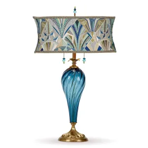 Erte Table Lamp 224S172 Colors Blue Teal and Green Shade Teal Hand Blown Glass Base by Kinzig Design
