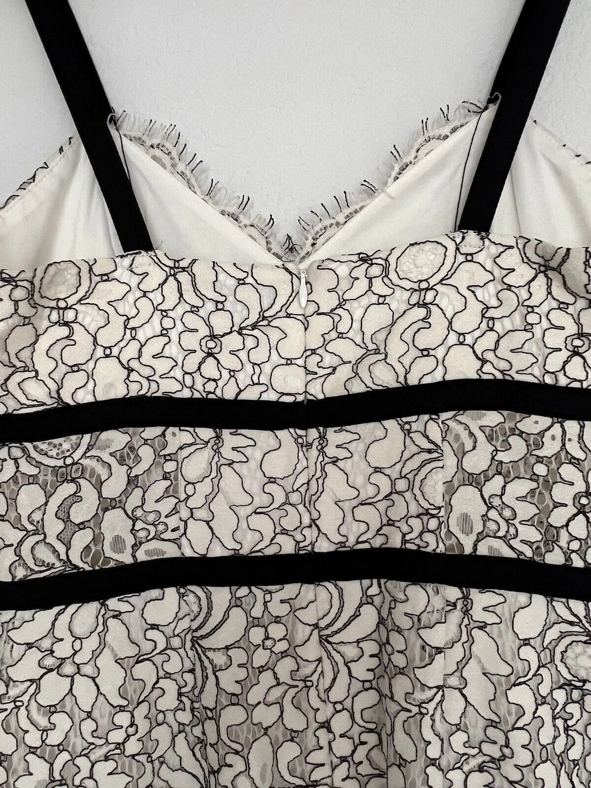 EXPRESS Black & White Floral Lace Dress Sz S Corset Crochet Sheath Velvet Trim