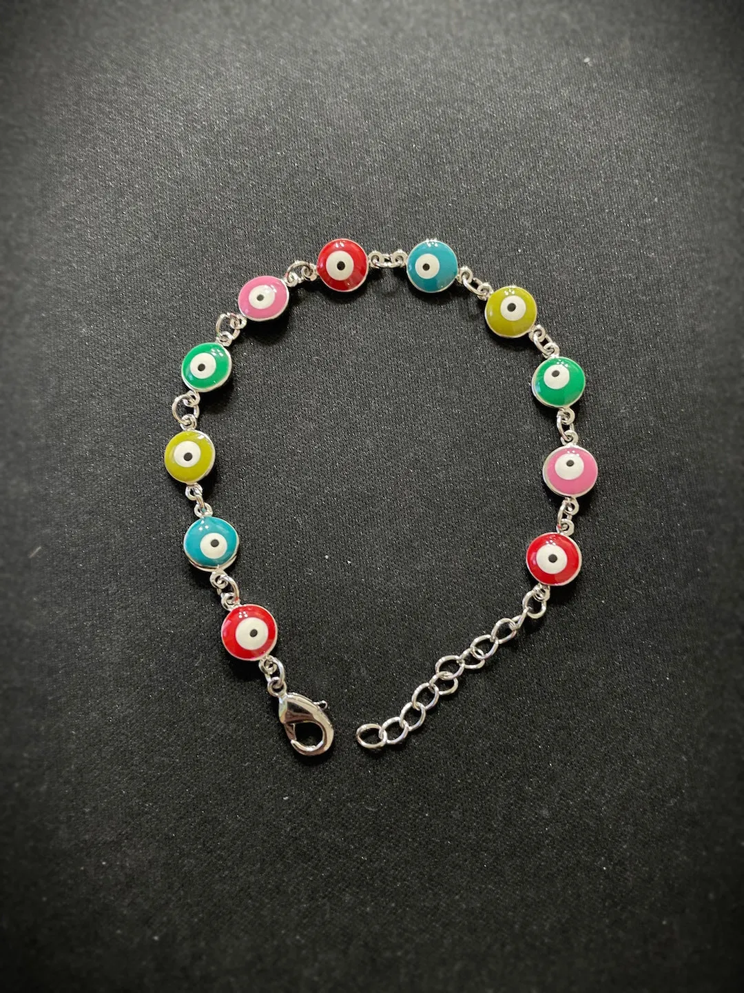 Fancy Evil Eye Design Multicoloured Silver Plated Adjustable Wrist Bracelet