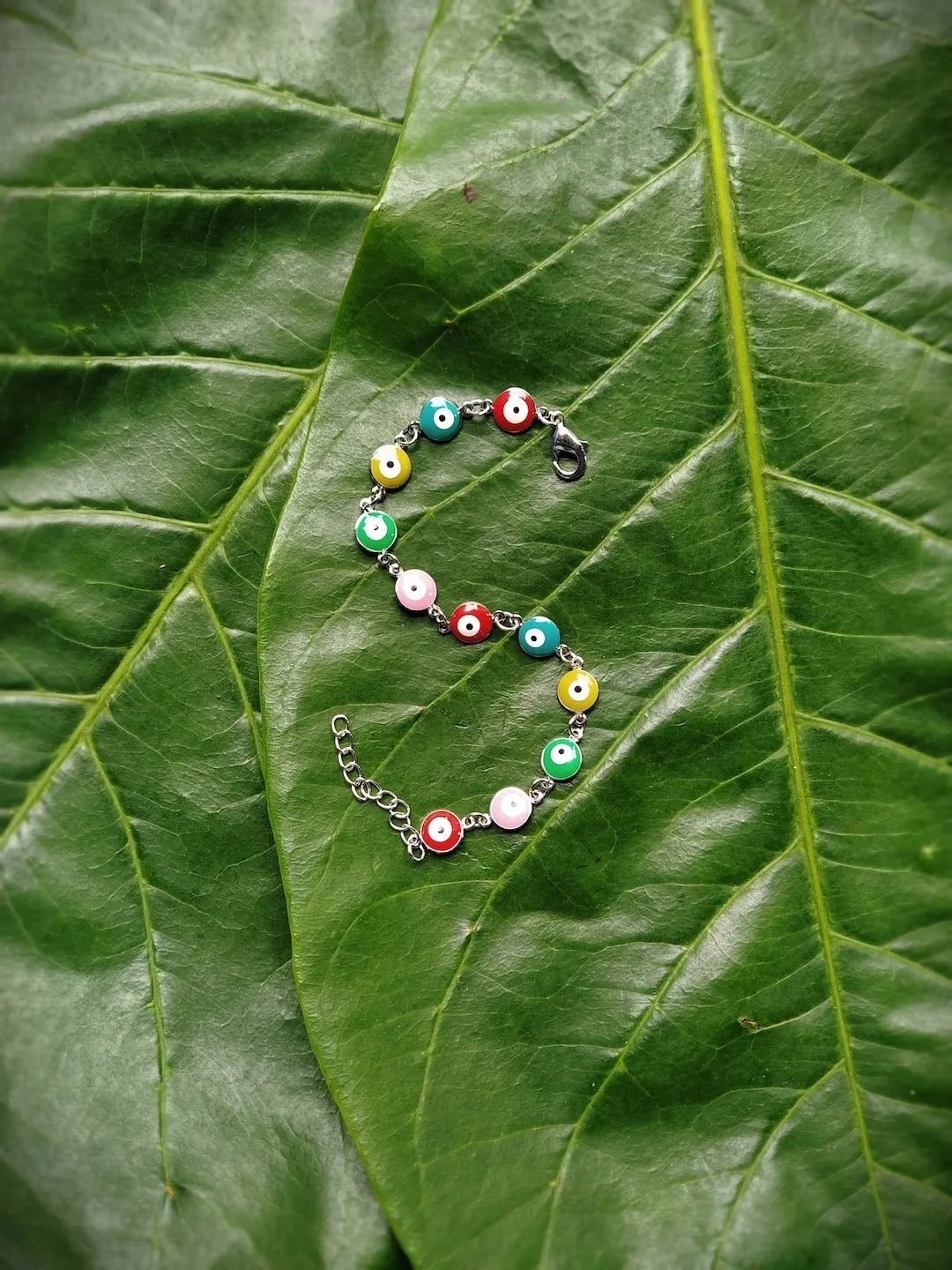 Fancy Evil Eye Design Multicoloured Silver Plated Adjustable Wrist Bracelet