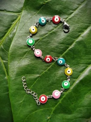 Fancy Evil Eye Design Multicoloured Silver Plated Adjustable Wrist Bracelet