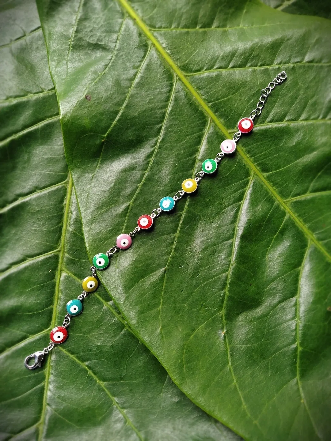 Fancy Evil Eye Design Multicoloured Silver Plated Adjustable Wrist Bracelet