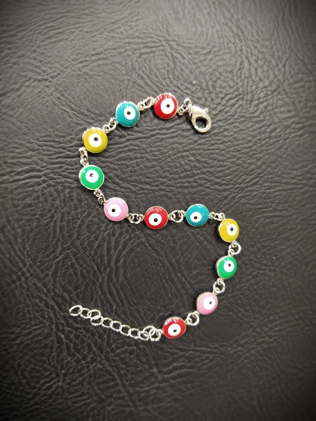 Fancy Evil Eye Design Multicoloured Silver Plated Adjustable Wrist Bracelet