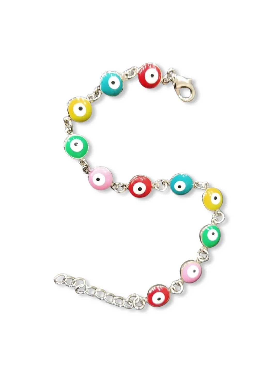 Fancy Evil Eye Design Multicoloured Silver Plated Adjustable Wrist Bracelet