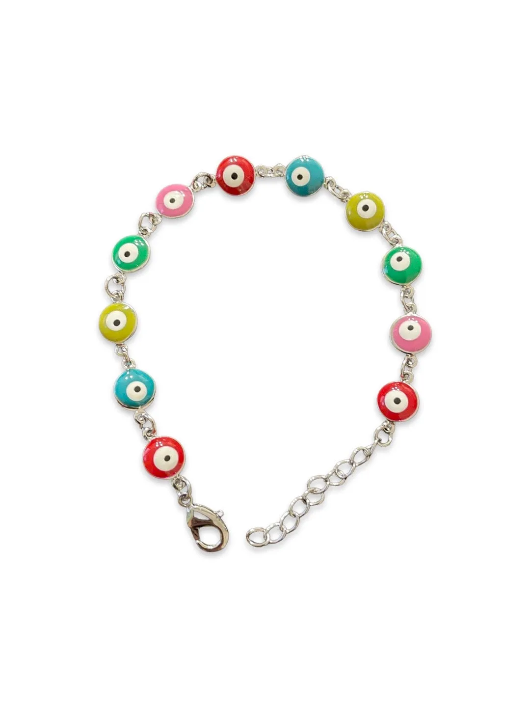 Fancy Evil Eye Design Multicoloured Silver Plated Adjustable Wrist Bracelet