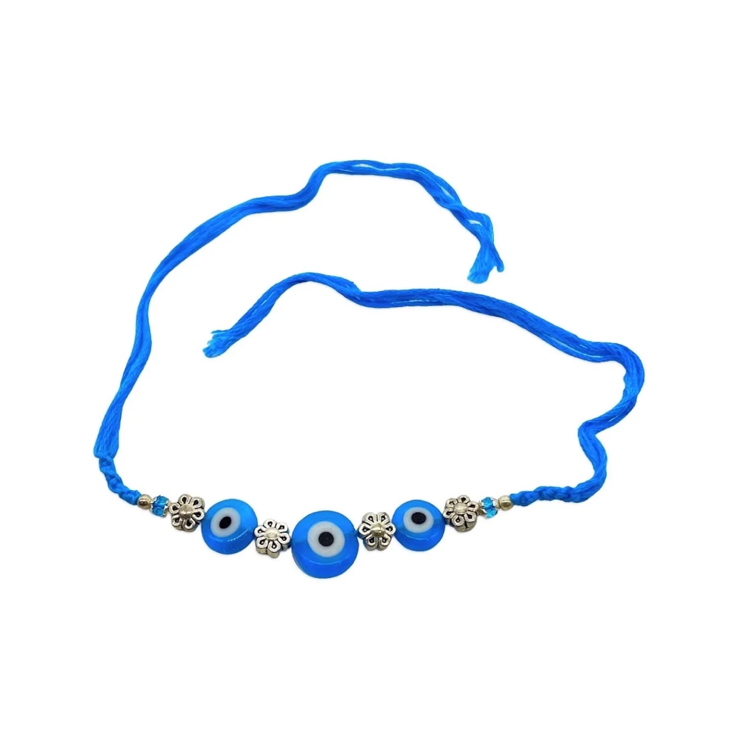 Fancy Evil Eye Rakhi Designs Nazariya with Flower Turkish Charm Mauli Raksha Bandhan