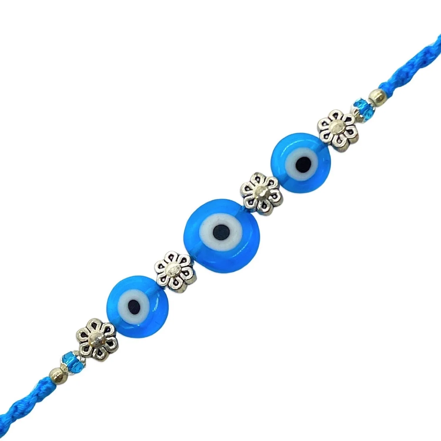 Fancy Evil Eye Rakhi Designs Nazariya with Flower Turkish Charm Mauli Raksha Bandhan