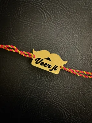 Fancy Rakhi Design Funky Slogan Moustache/Muchchad Veerji Multicoloured Mauli Raksha Bandhan
