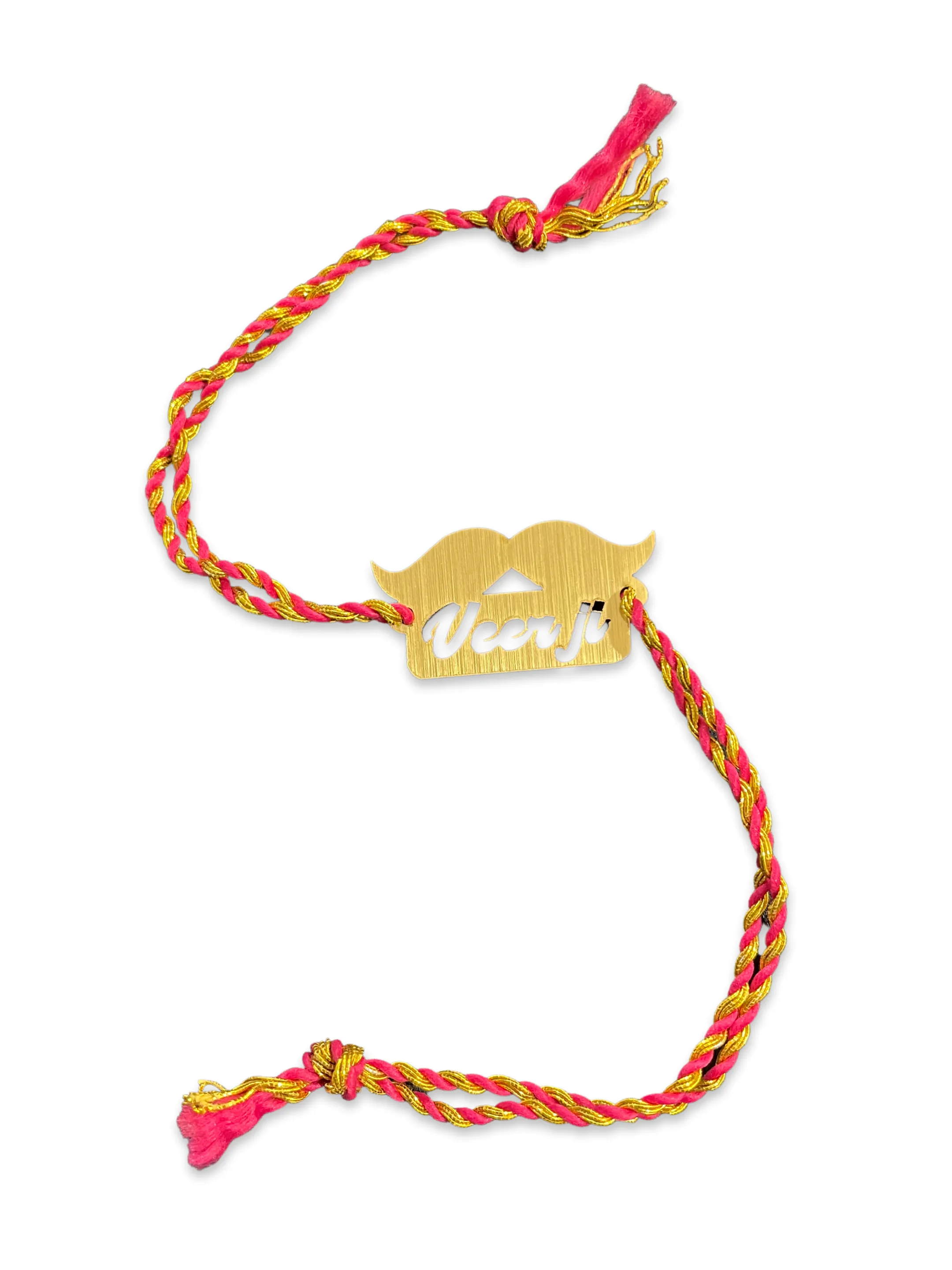 Fancy Rakhi Design Funky Slogan Moustache/Muchchad Veerji Multicoloured Mauli Raksha Bandhan