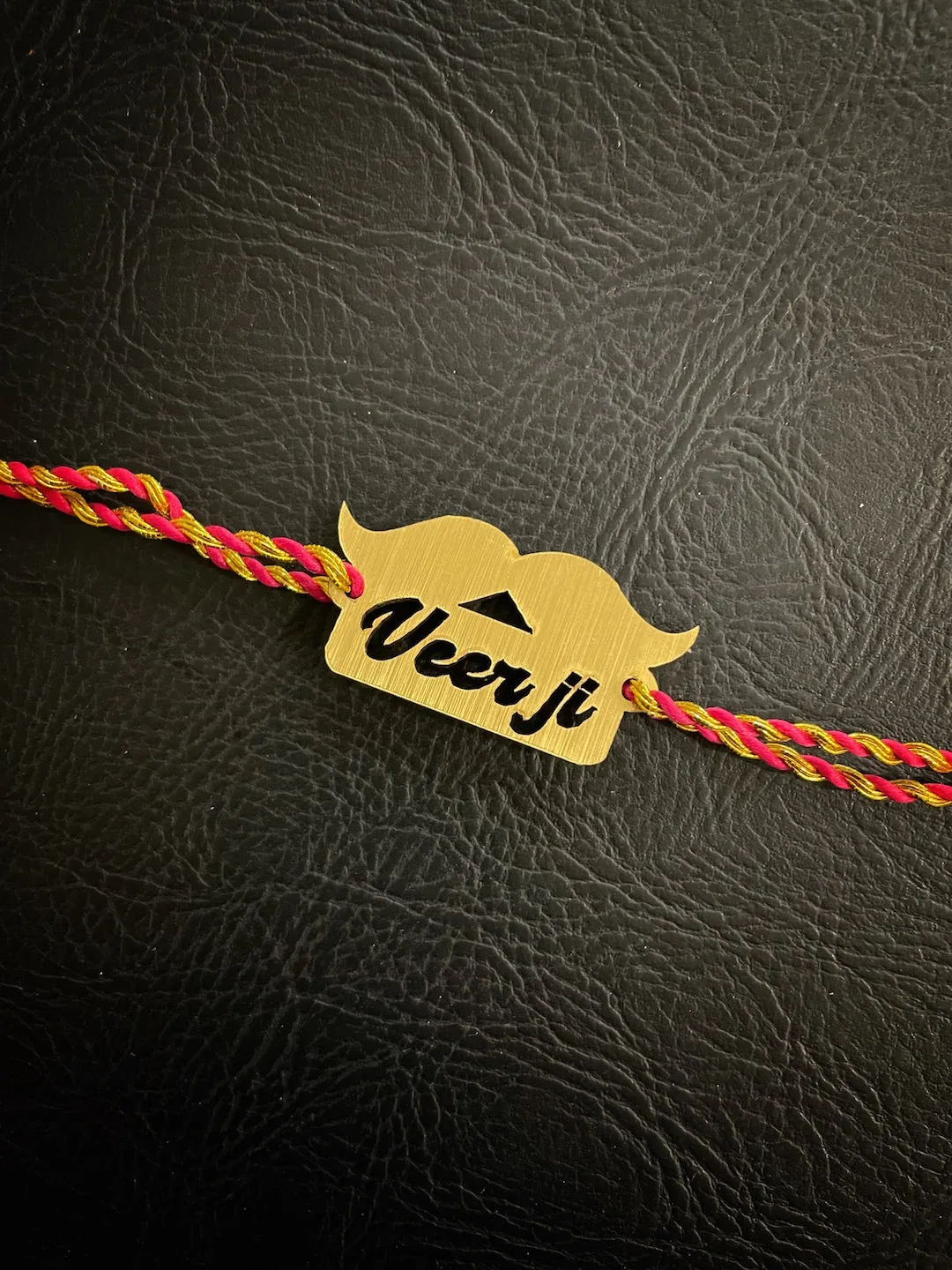 Fancy Rakhi Design Funky Slogan Moustache/Muchchad Veerji Multicoloured Mauli Raksha Bandhan