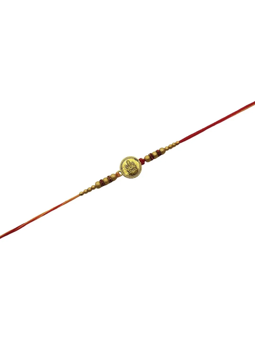 Fancy Rakhi Designs Ganesh Ji Pendant Cream Color Beads Multicoloured Mauli Thread Raksha Bandhan