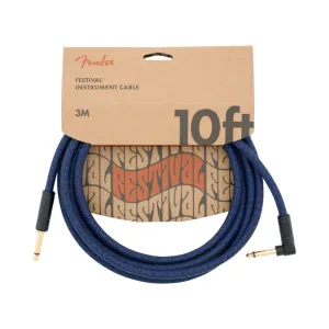 Fender Festival Instrument Cable, Straight/Angle, 10', Pure Hemp, Blue Dream