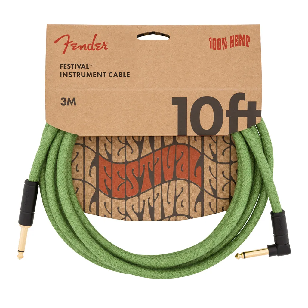 Fender Festival Instrument Cable, Straight/Angle, 10', Pure Hemp, Green