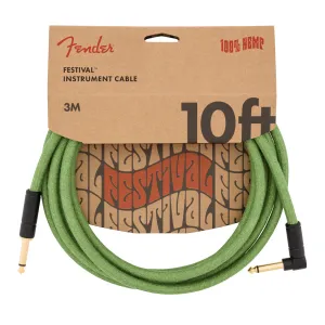 Fender Festival Instrument Cable, Straight/Angle, 10', Pure Hemp, Green