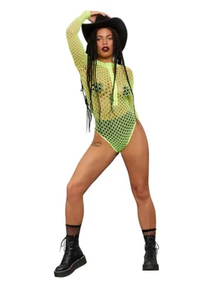 Fever Long Sleeve Zipped Bodystocking, Yellow