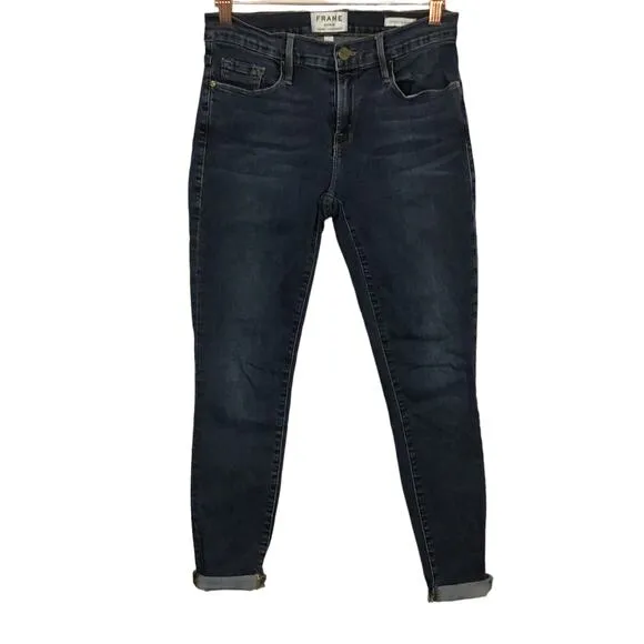 Frame Denim Le Skinny de Jeanne Farrell Raw Hem Ankle Dark Wash Skinny Jean 27