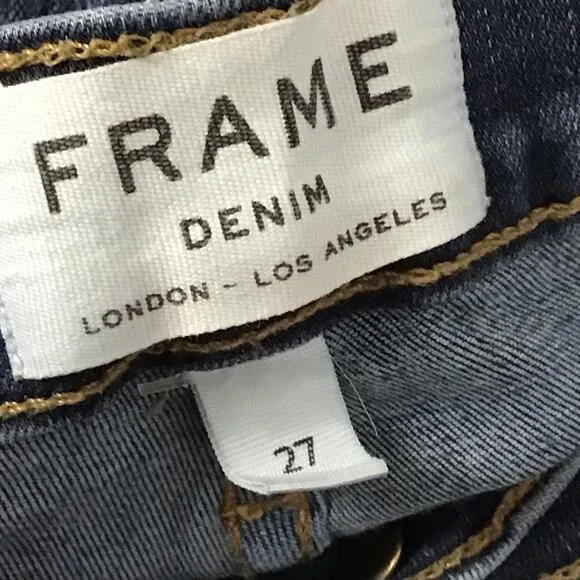 Frame Denim Le Skinny de Jeanne Farrell Raw Hem Ankle Dark Wash Skinny Jean 27