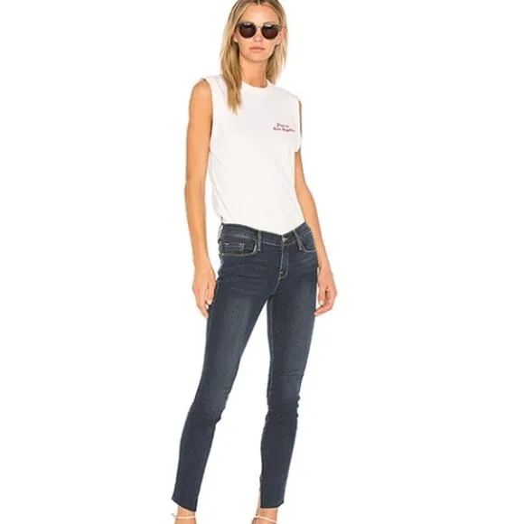 Frame Denim Le Skinny de Jeanne Farrell Raw Hem Ankle Dark Wash Skinny Jean 27
