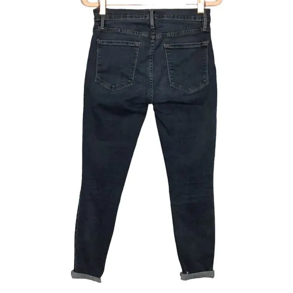 Frame Denim Le Skinny de Jeanne Farrell Raw Hem Ankle Dark Wash Skinny Jean 27