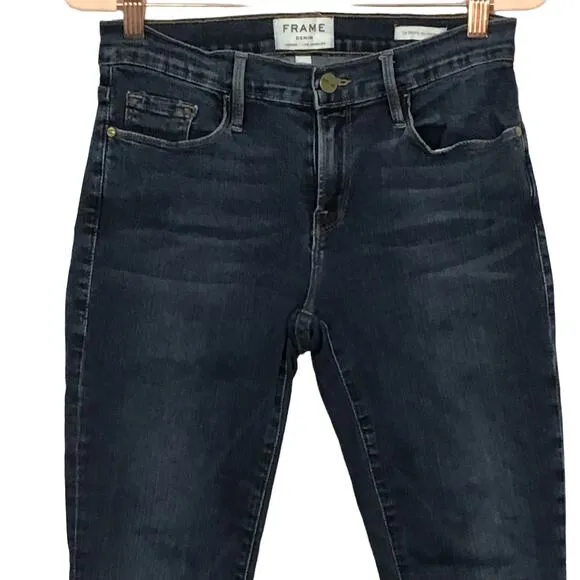 Frame Denim Le Skinny de Jeanne Farrell Raw Hem Ankle Dark Wash Skinny Jean 27