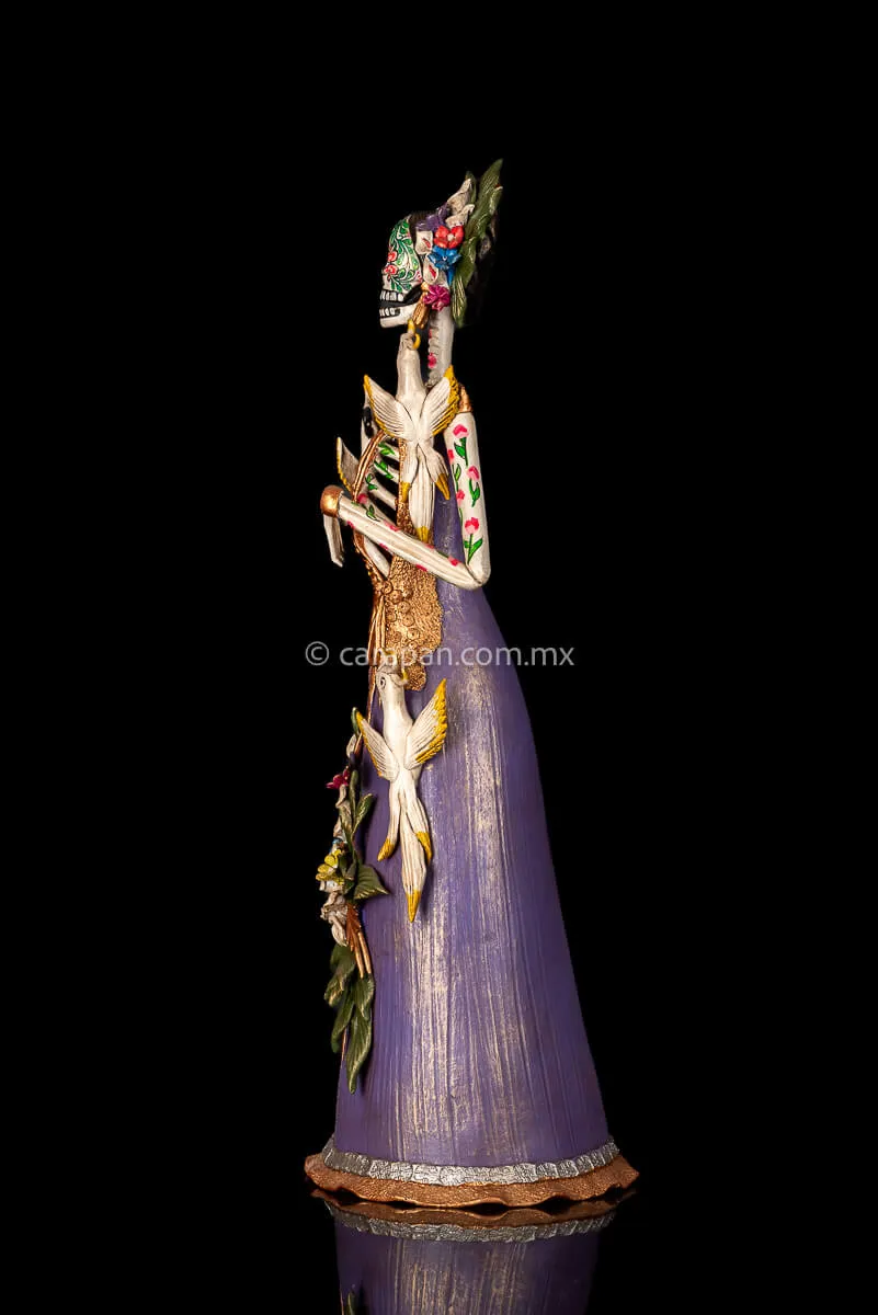 Frida Style Catrina With Parrots Mexican Day of the Dead Sculpture