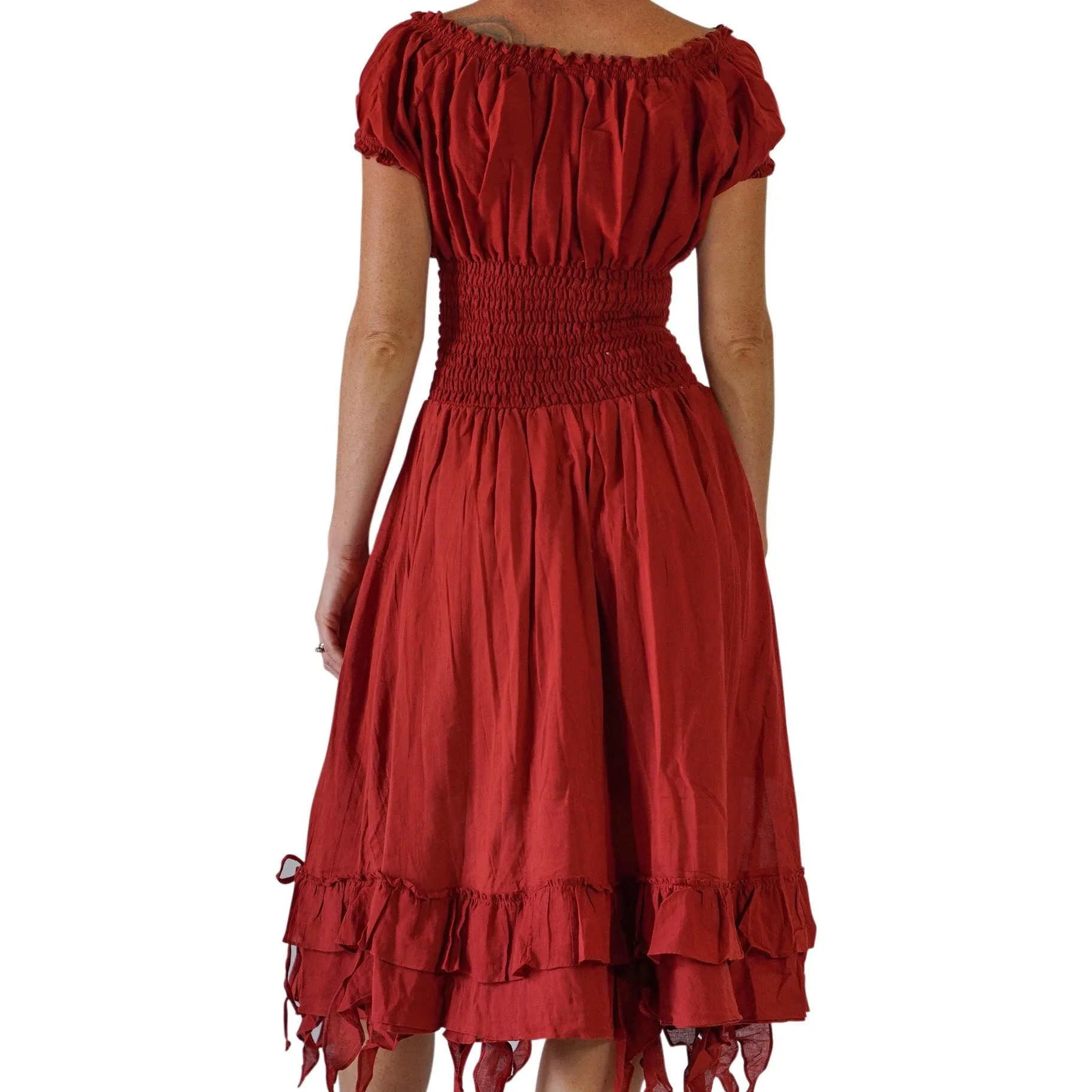 'Frill Bottom' Long Steampunk Dress - Maroon
