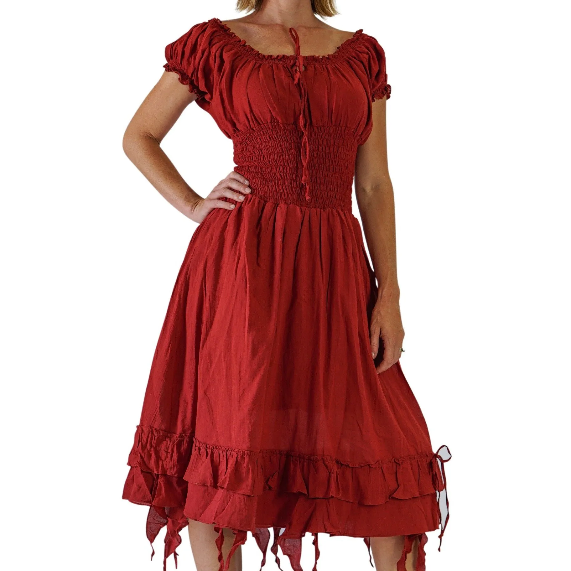 'Frill Bottom' Long Steampunk Dress - Maroon
