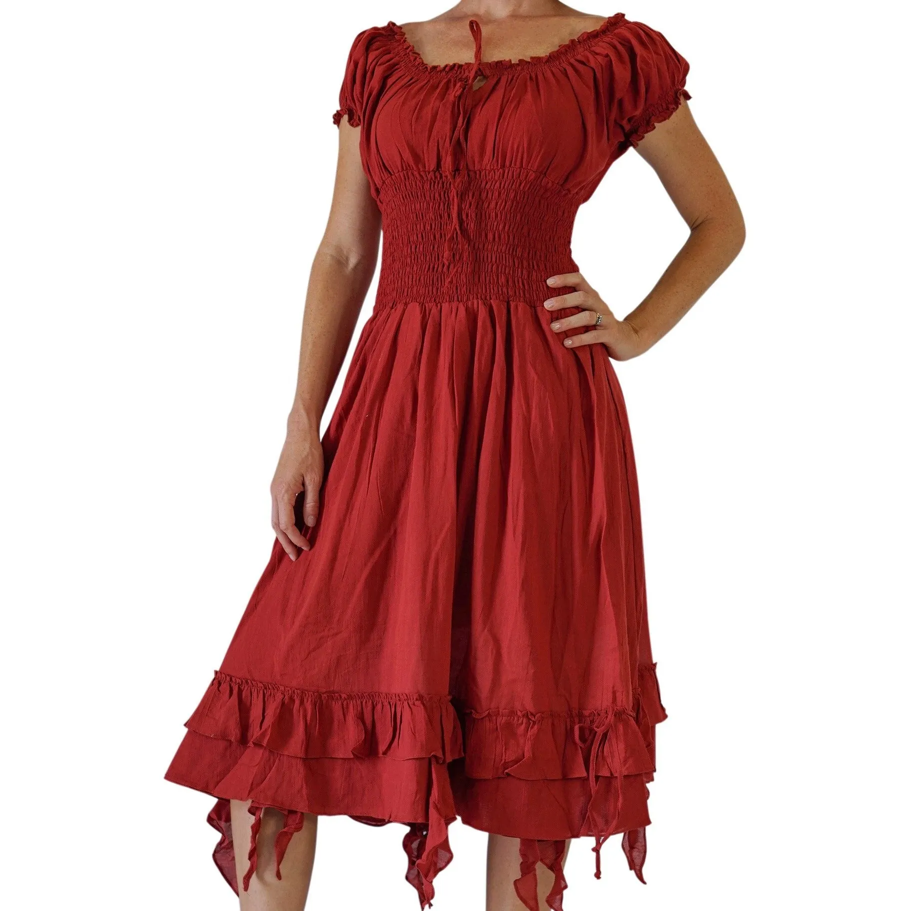 'Frill Bottom' Long Steampunk Dress - Maroon
