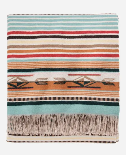 Fringed Chimayo Throw by Pendleton, Coral   Aqua