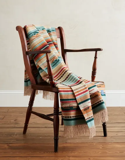 Fringed Chimayo Throw by Pendleton, Coral   Aqua