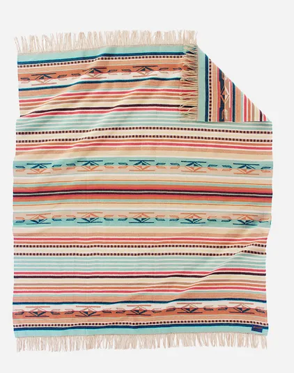 Fringed Chimayo Throw by Pendleton, Coral   Aqua