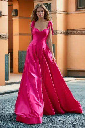 Fuchsia Sweetheart Simple A Line Spaghetti Straps Satin Prom Dress