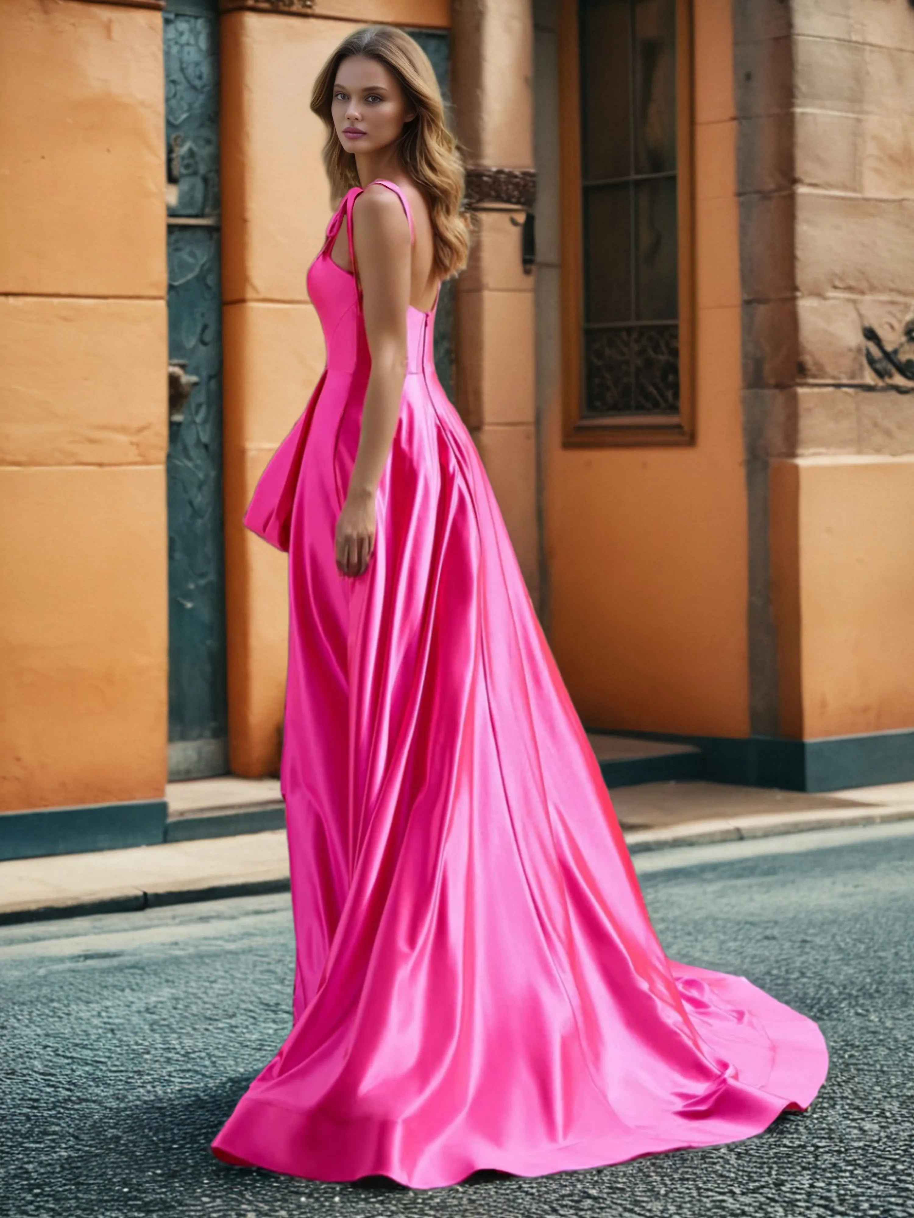 Fuchsia Sweetheart Simple A Line Spaghetti Straps Satin Prom Dress